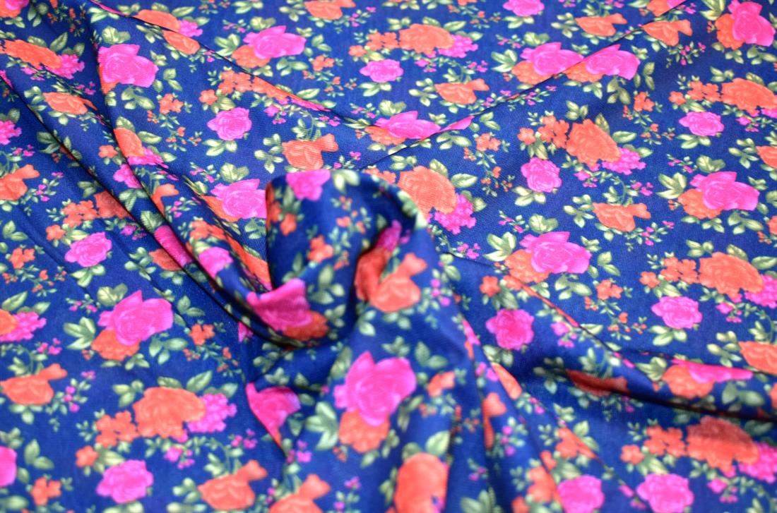 Navy & Pink Printed Jersey Fabric