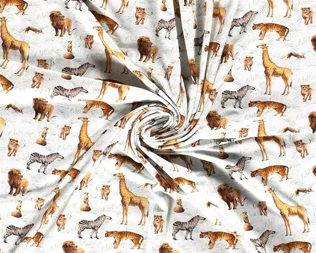 Off White Watercolour Safari Cotton Jersey