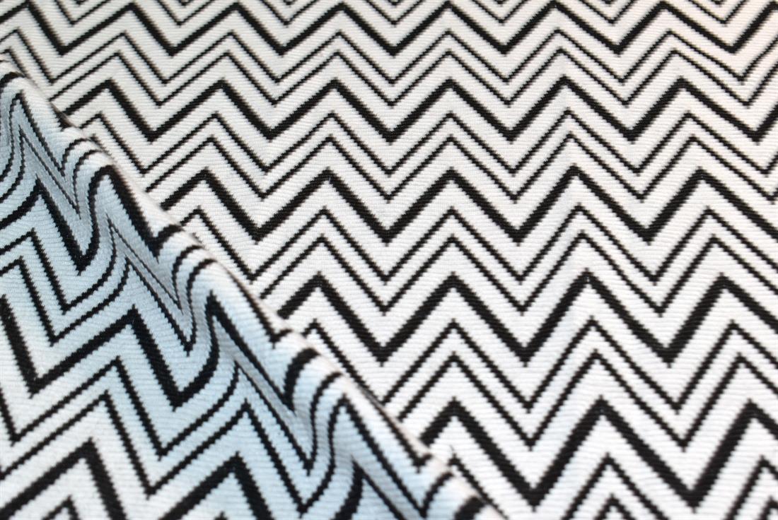 White & Black Printed Zig Zag Jersey Fabric