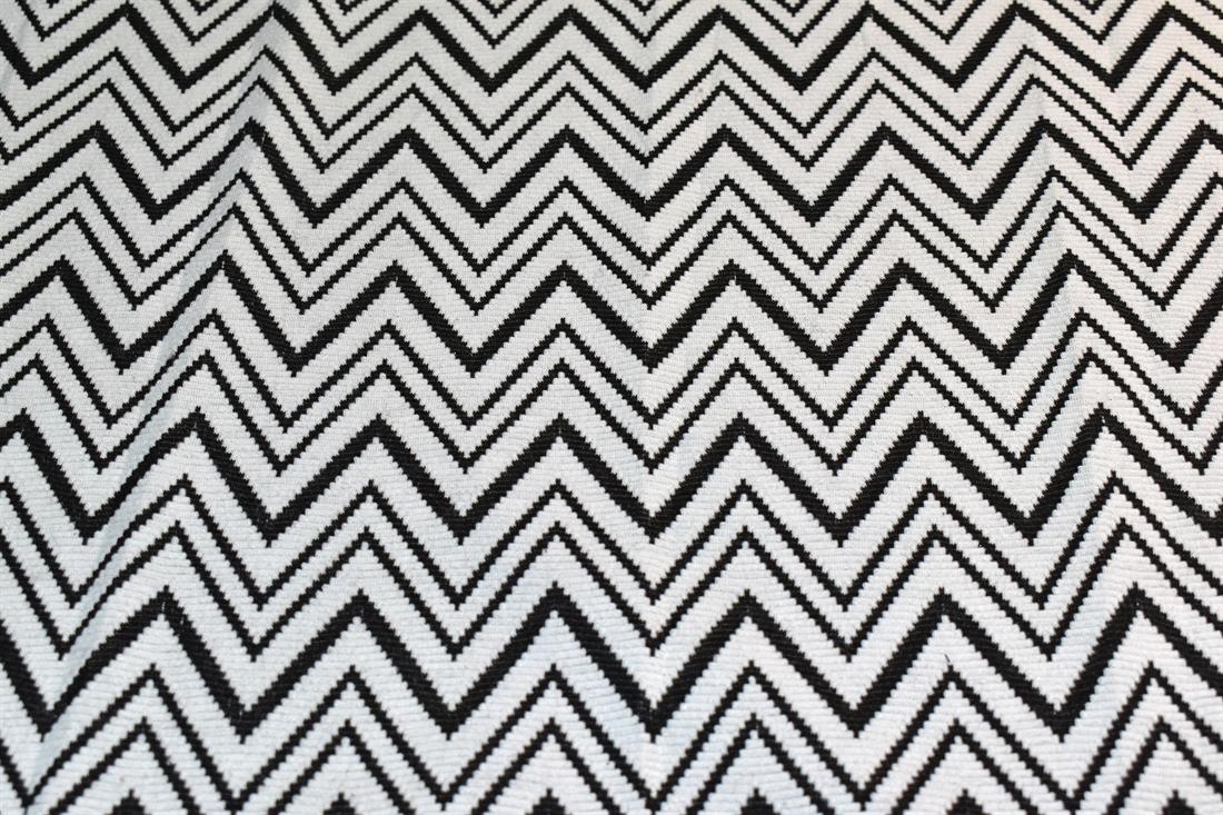 White & Black Printed Zig Zag Jersey Fabric