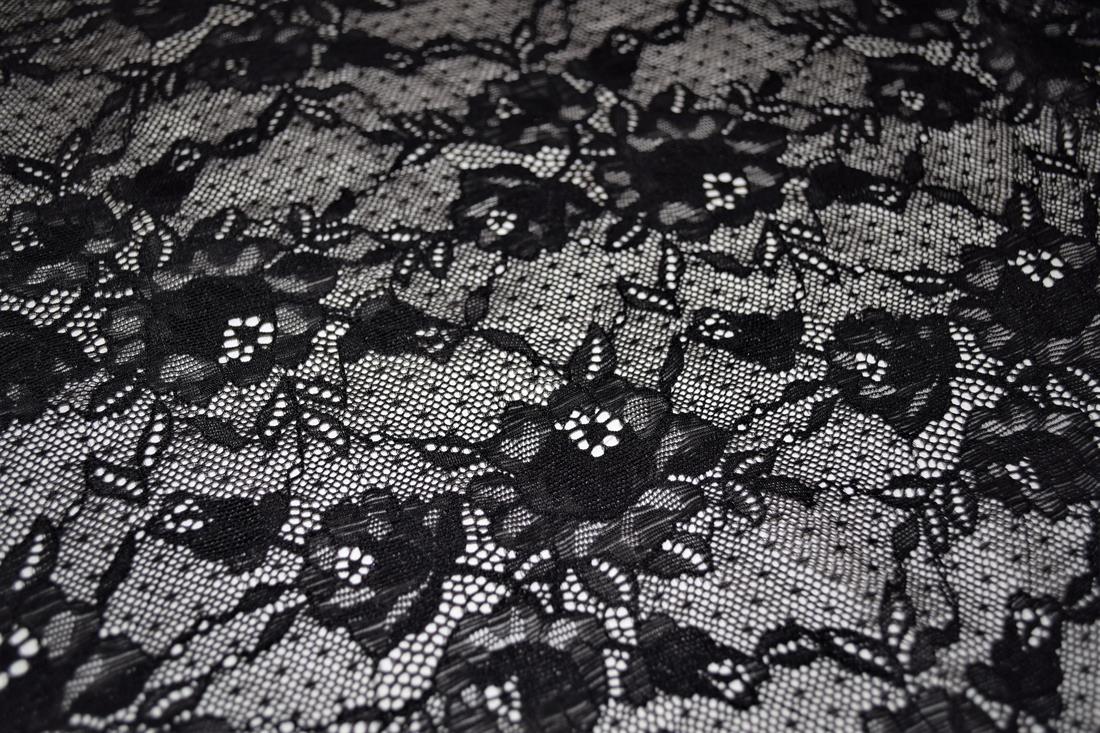 Black Soft Lightweight Corded Lace Fabric