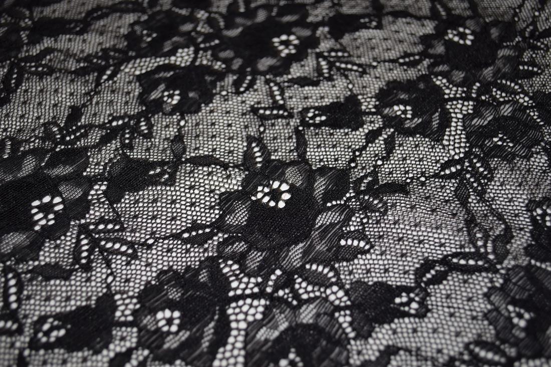 Black Soft Lightweight Corded Lace Fabric