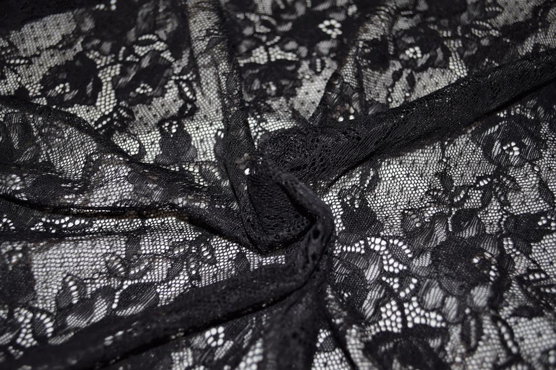 Black Soft Lightweight Corded Lace Fabric