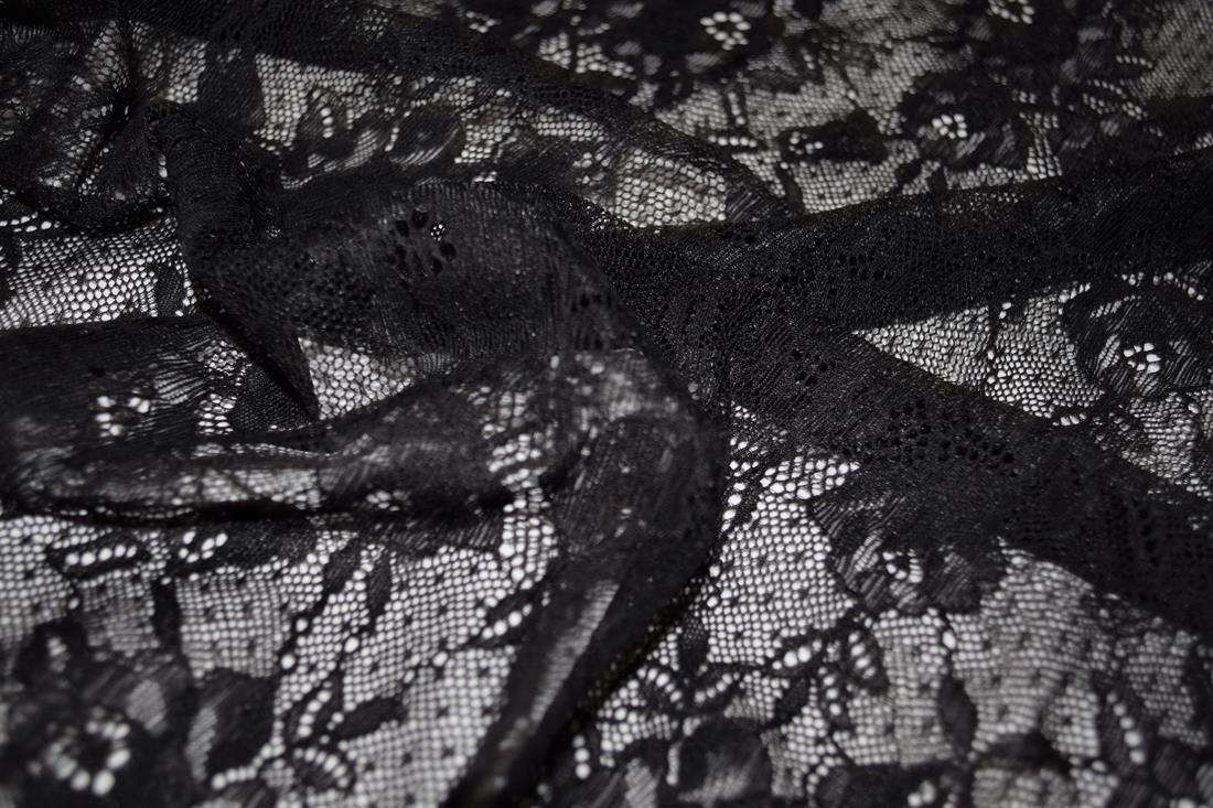 Black Soft Lightweight Corded Lace Fabric