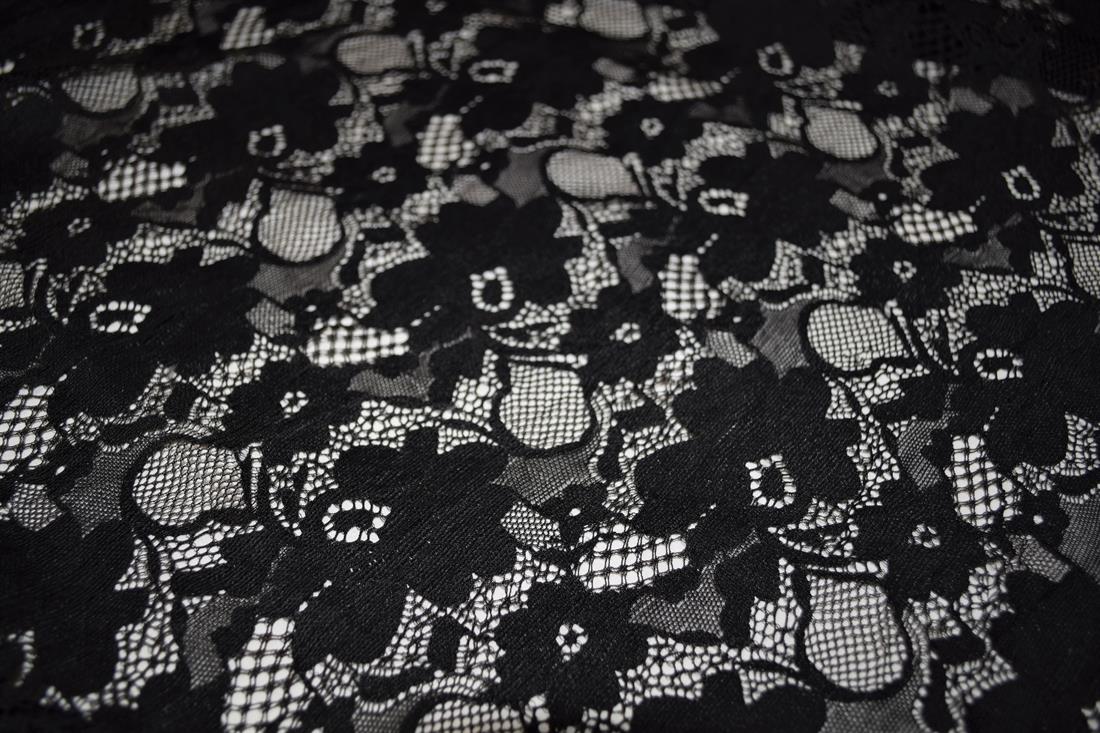 Black Soft Lightweight Corded Lace Fabric