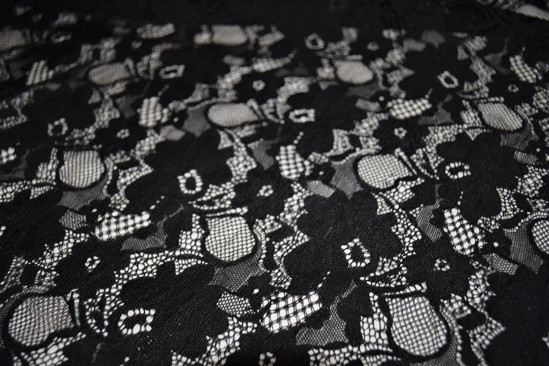 Black Soft Lightweight Corded Lace Fabric