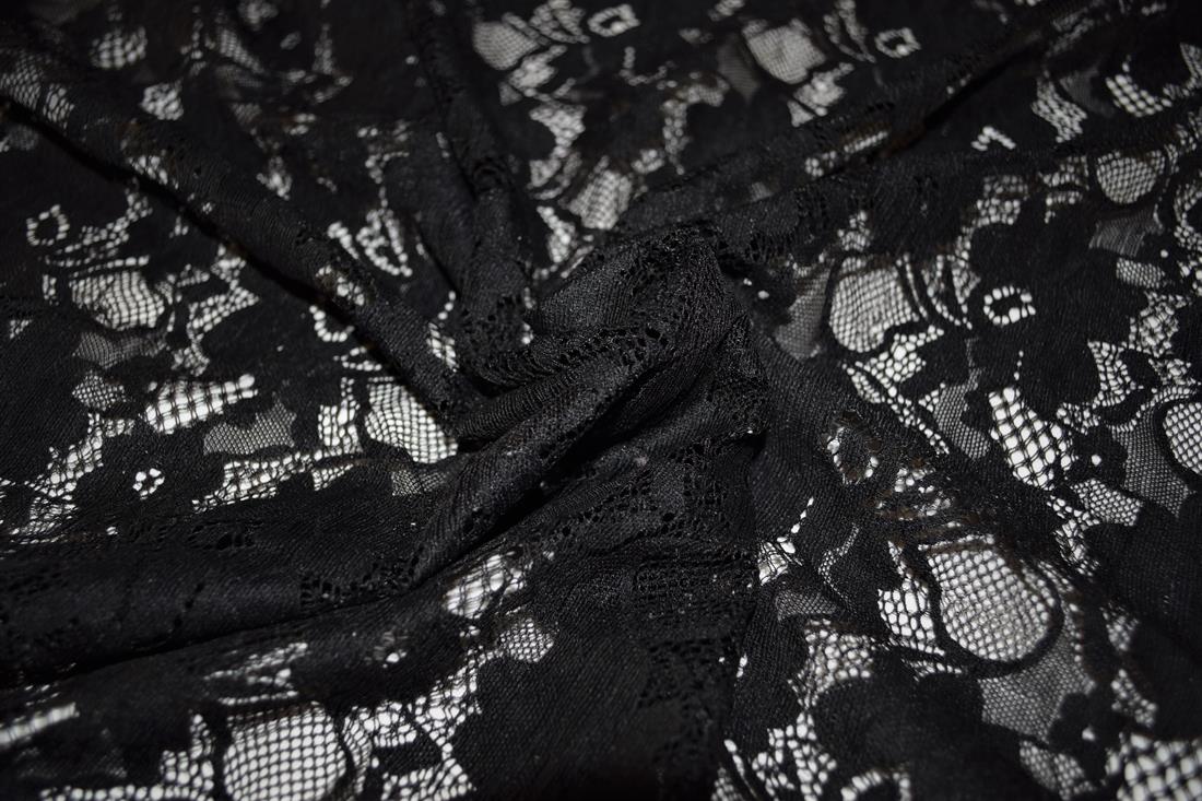 Black Soft Lightweight Corded Lace Fabric