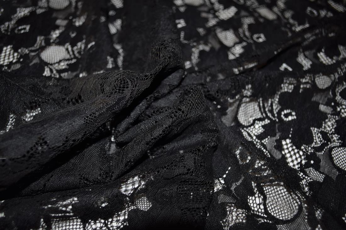 Black Soft Lightweight Corded Lace Fabric