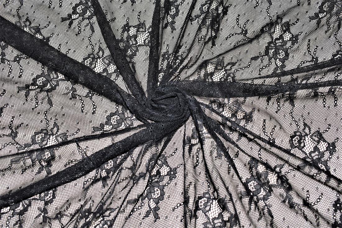Black Printed Lece Soft Lightweight Corded Lace Fabric