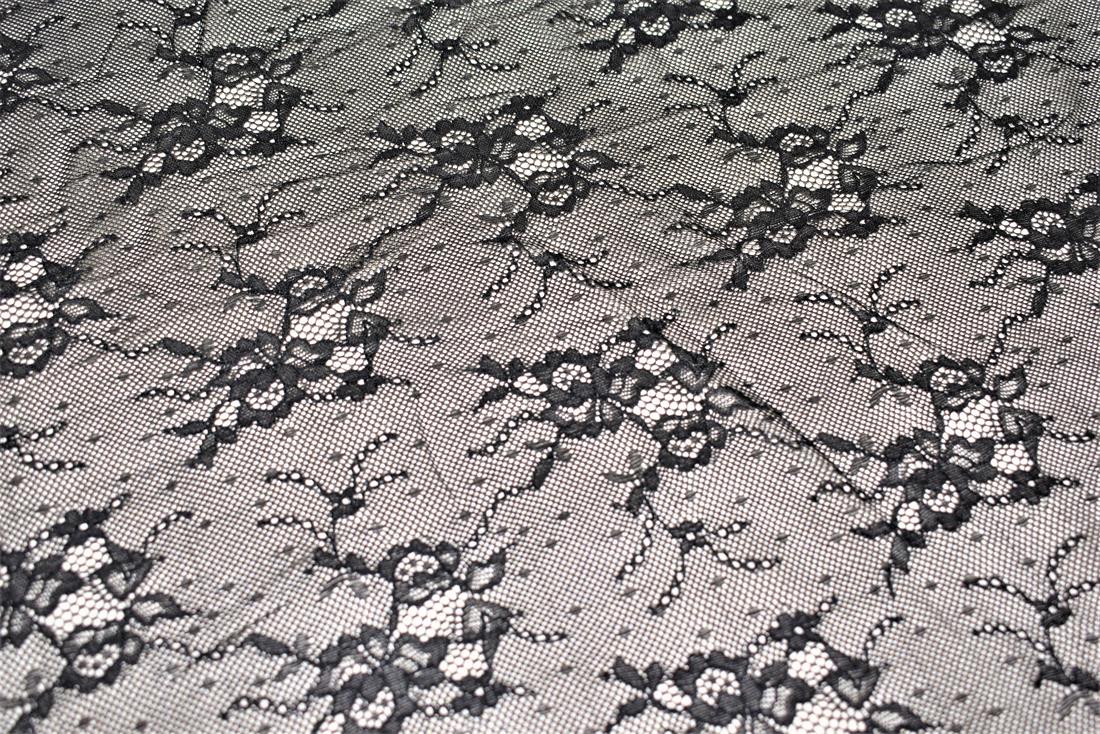 Black Printed Lece Soft Lightweight Corded Lace Fabric