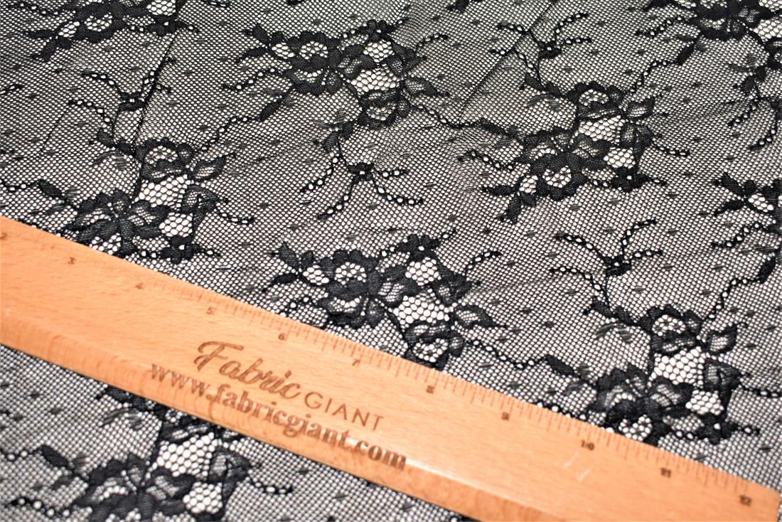 Black Printed Lece Soft Lightweight Corded Lace Fabric