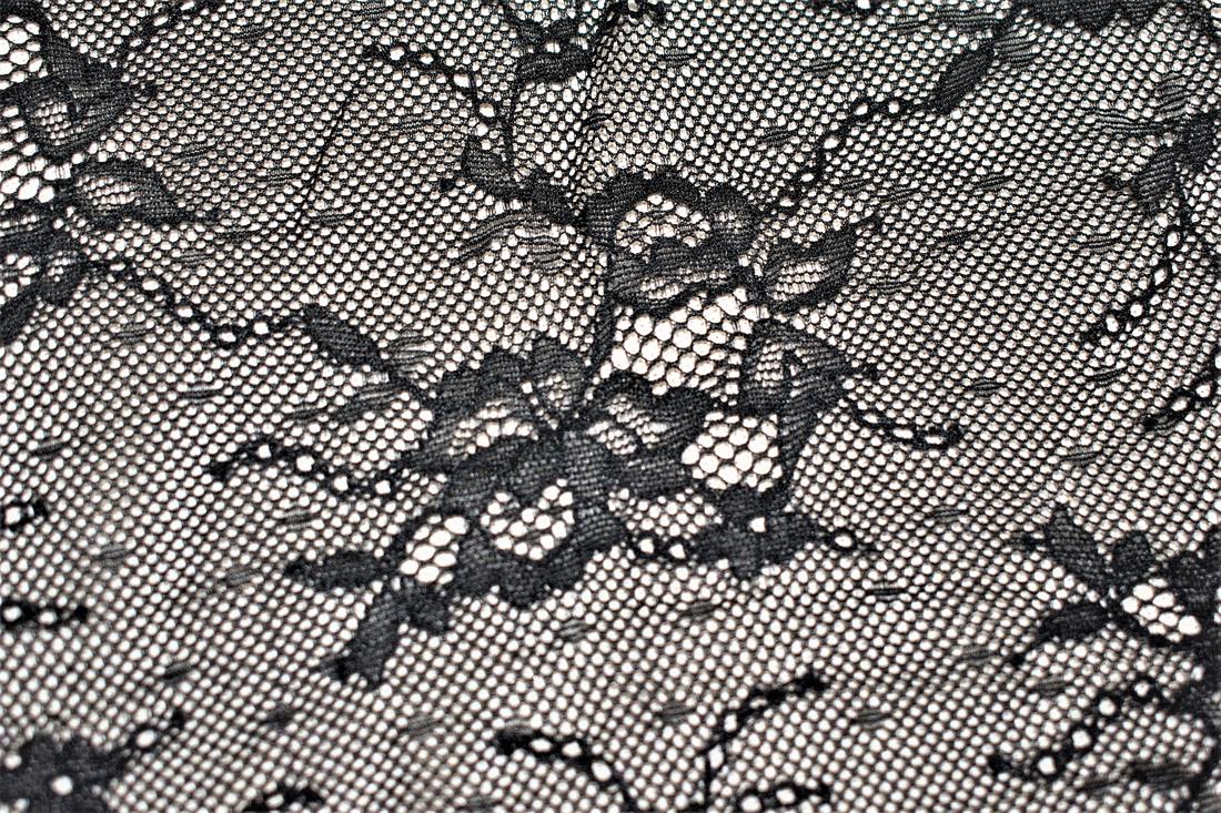 Black Printed Lece Soft Lightweight Corded Lace Fabric