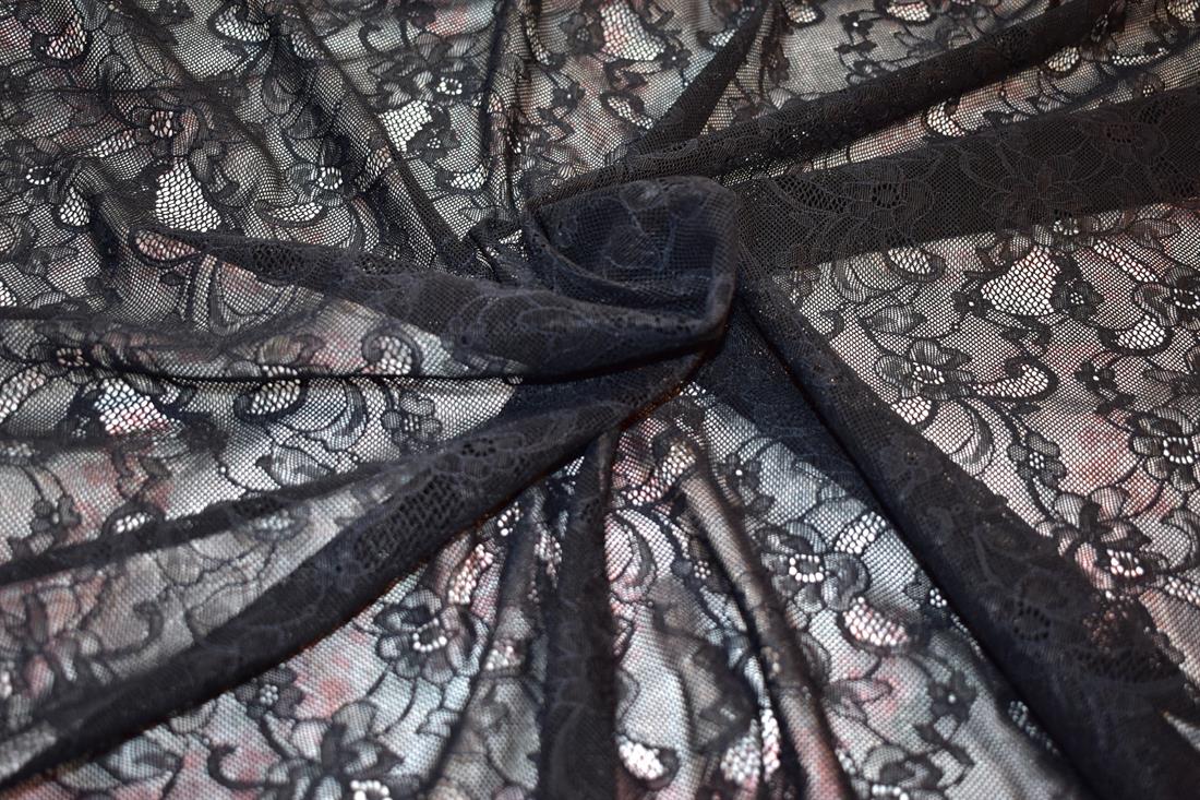 Black Soft Lightweight Corded Lace Fabric