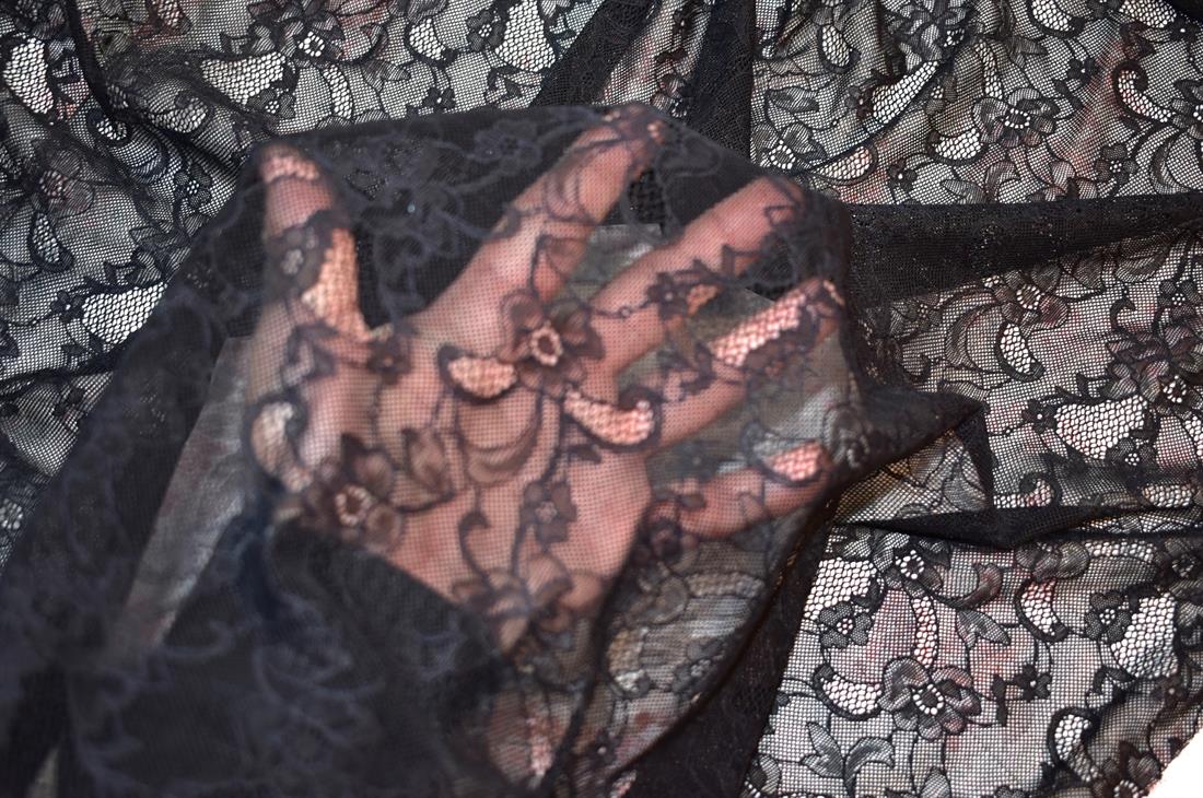 Black Soft Lightweight Corded Lace Fabric
