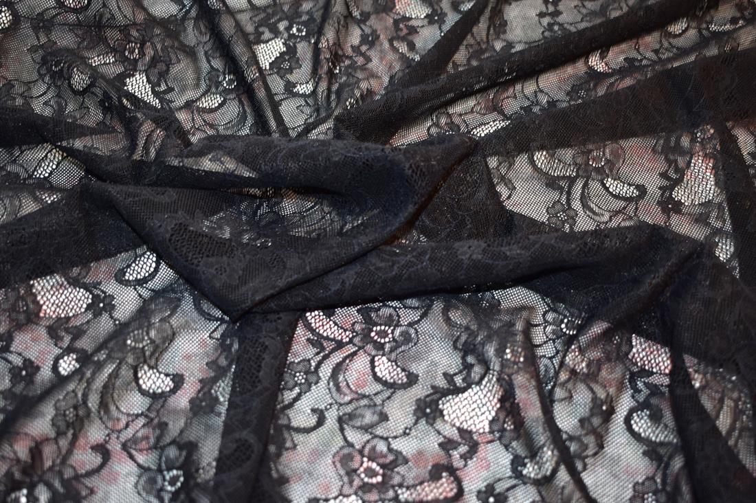 Black Soft Lightweight Corded Lace Fabric