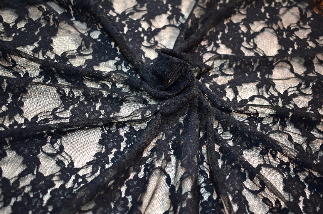 Black Soft Lightweight Corded Lace Fabric