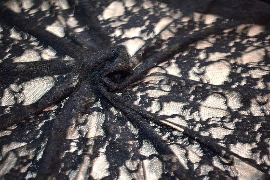 Black Soft Lightweight Corded Lace Fabric