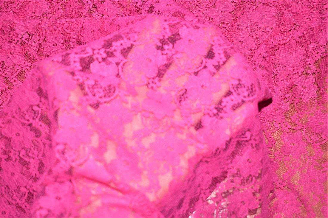 Hot Pink Soft Lightweight Corded Lace Fabric