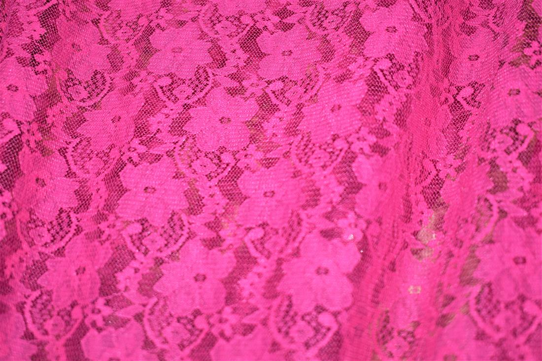Hot Pink Soft Lightweight Corded Lace Fabric