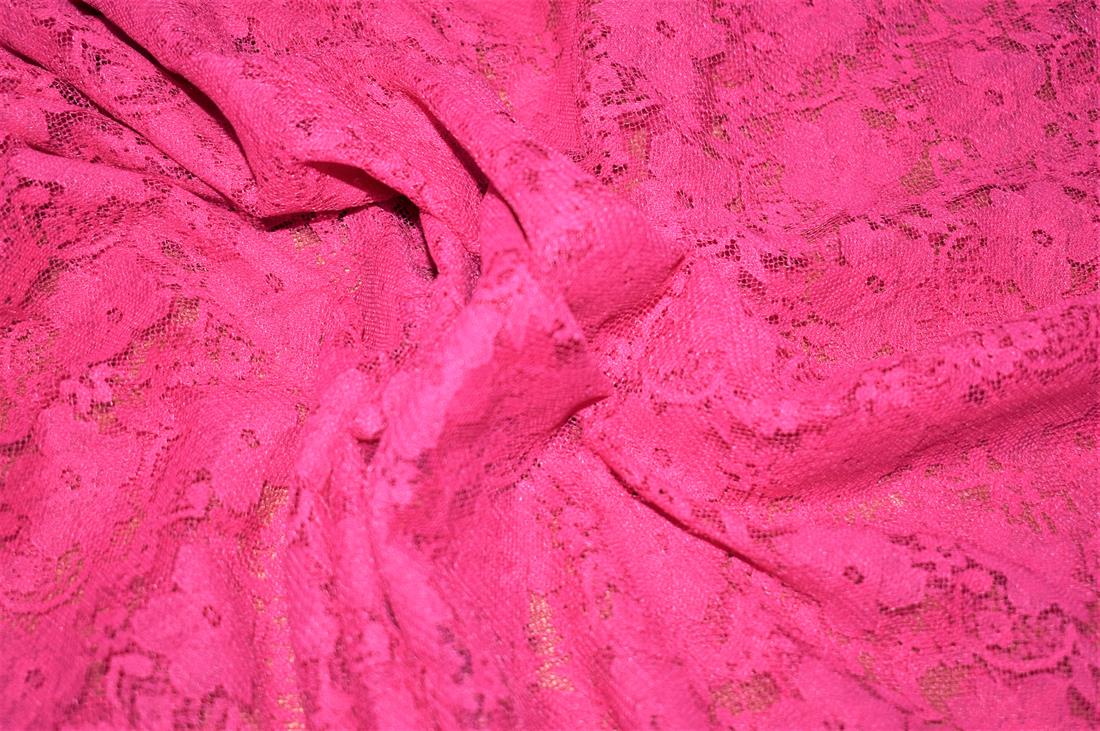 Hot Pink Soft Lightweight Corded Lace Fabric