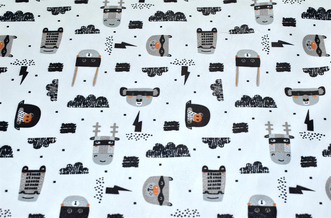White Super Animals Printed Leatherette Is a Smooth Textured and