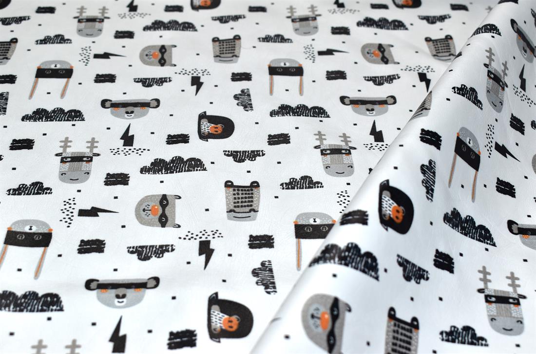 White Super Animals Printed Leatherette Is a Smooth Textured and