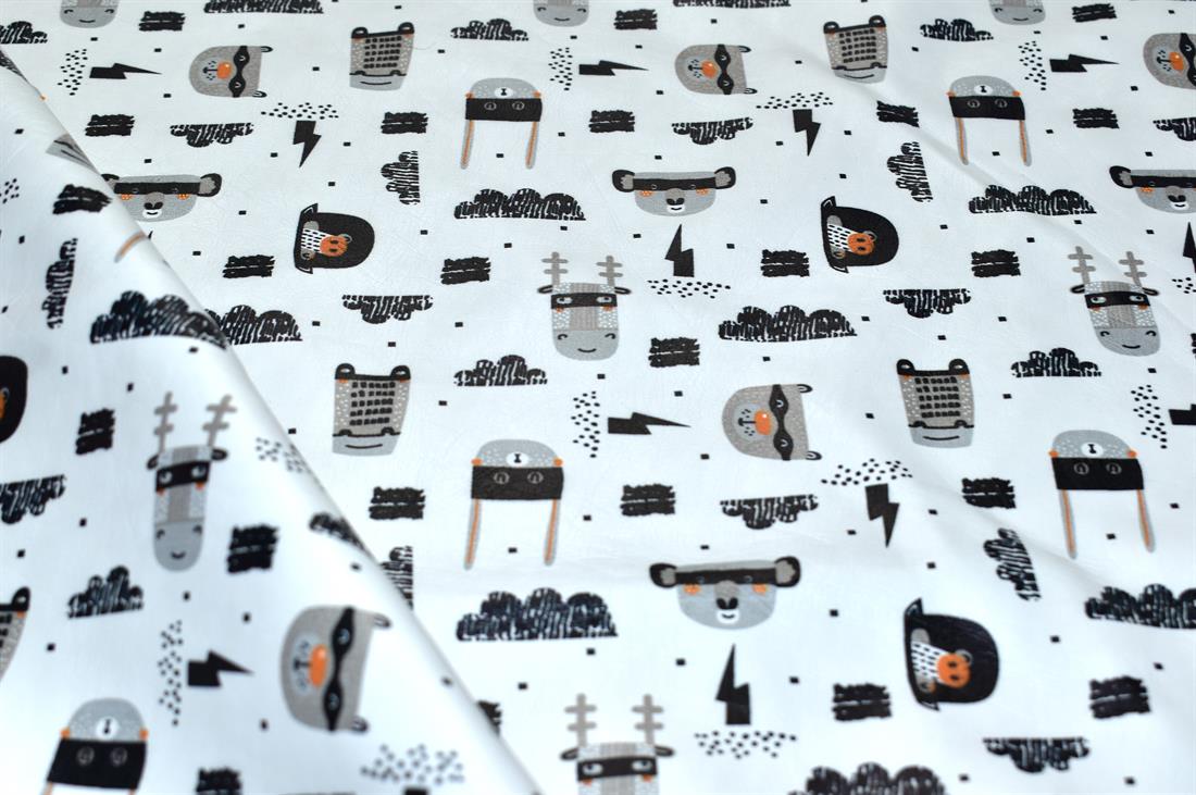 White Super Animals Printed Leatherette Is a Smooth Textured and