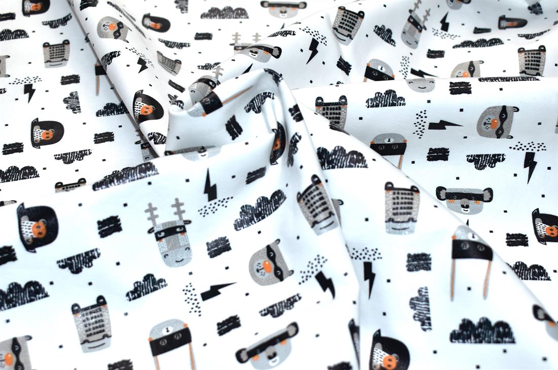 White Super Animals Printed Leatherette Is a Smooth Textured and
