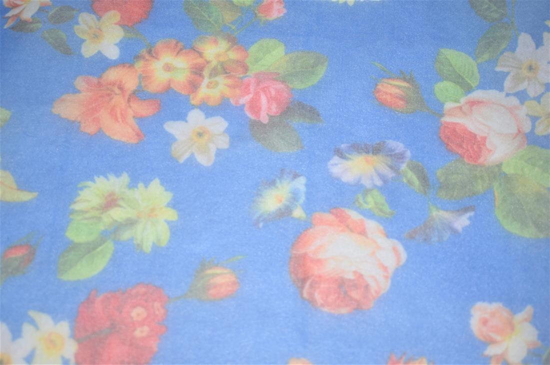 Blue Printed Organza Fabric
