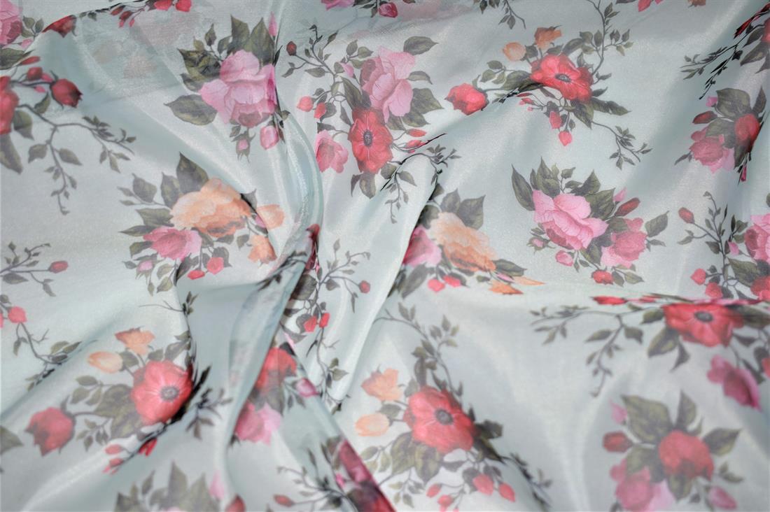 White Printed Organza Fabric