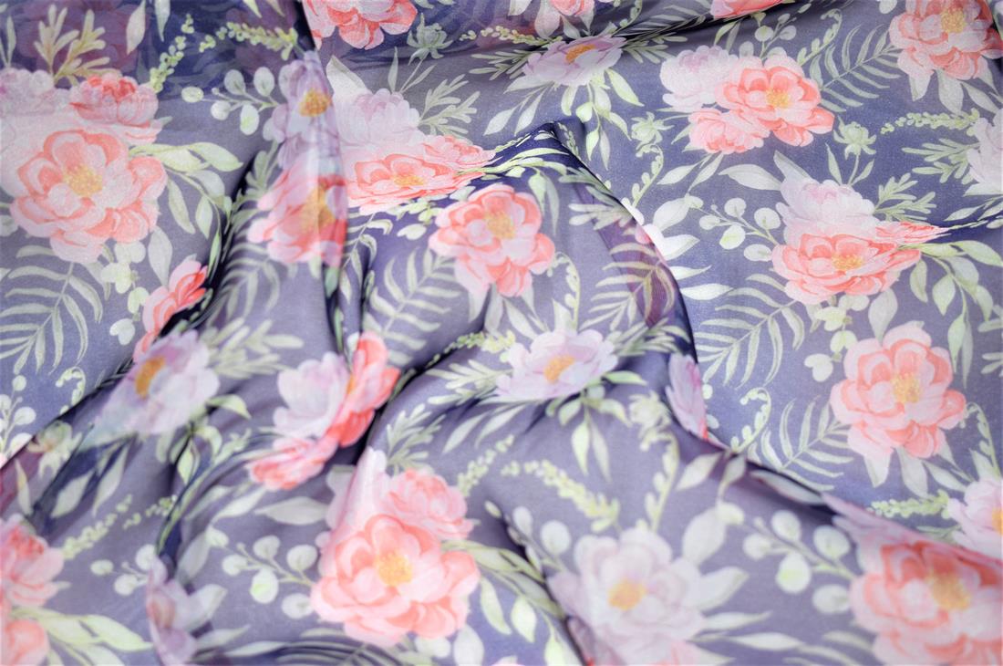 Black Printed Organza Fabric
