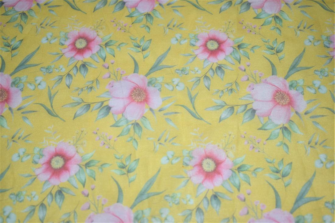 Yellow Printed Organza Fabric