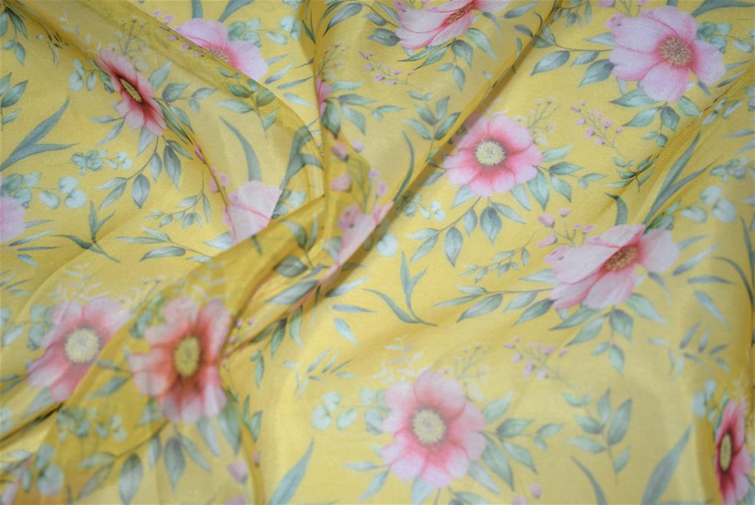 Yellow Printed Organza Fabric