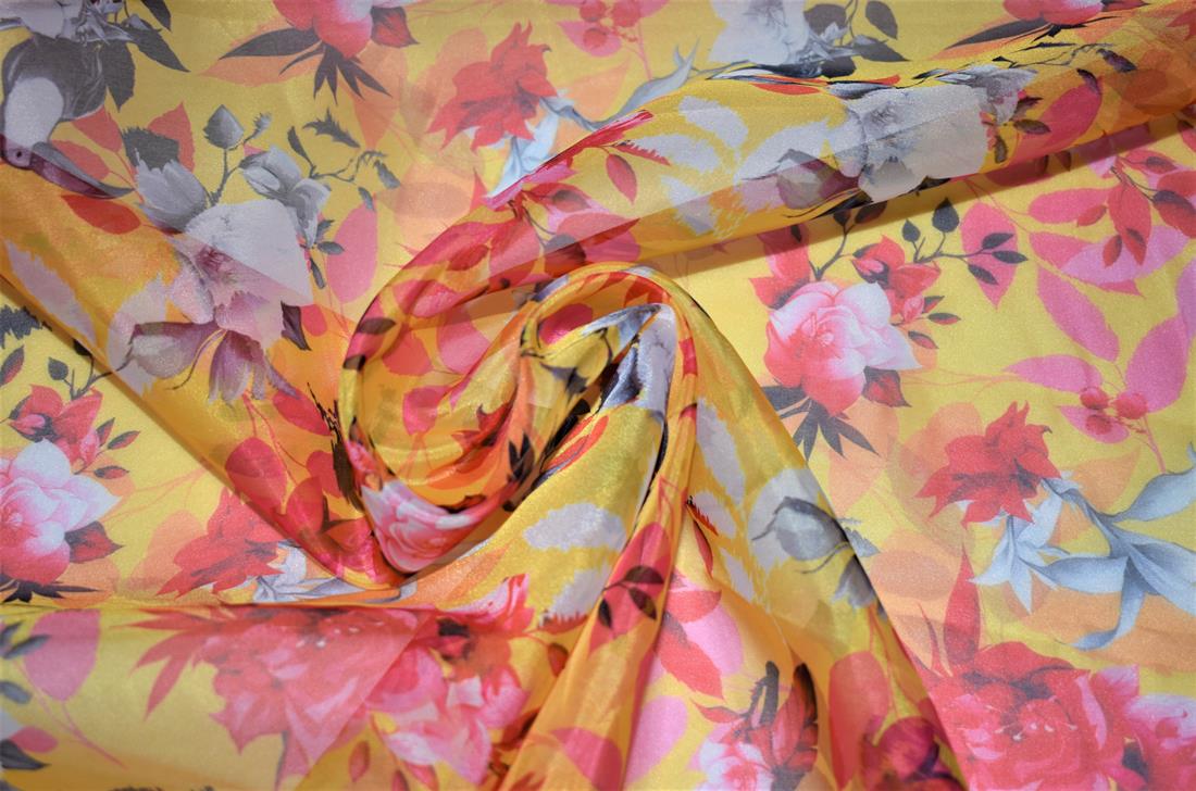 Dark Yellow Printed Organza Fabric