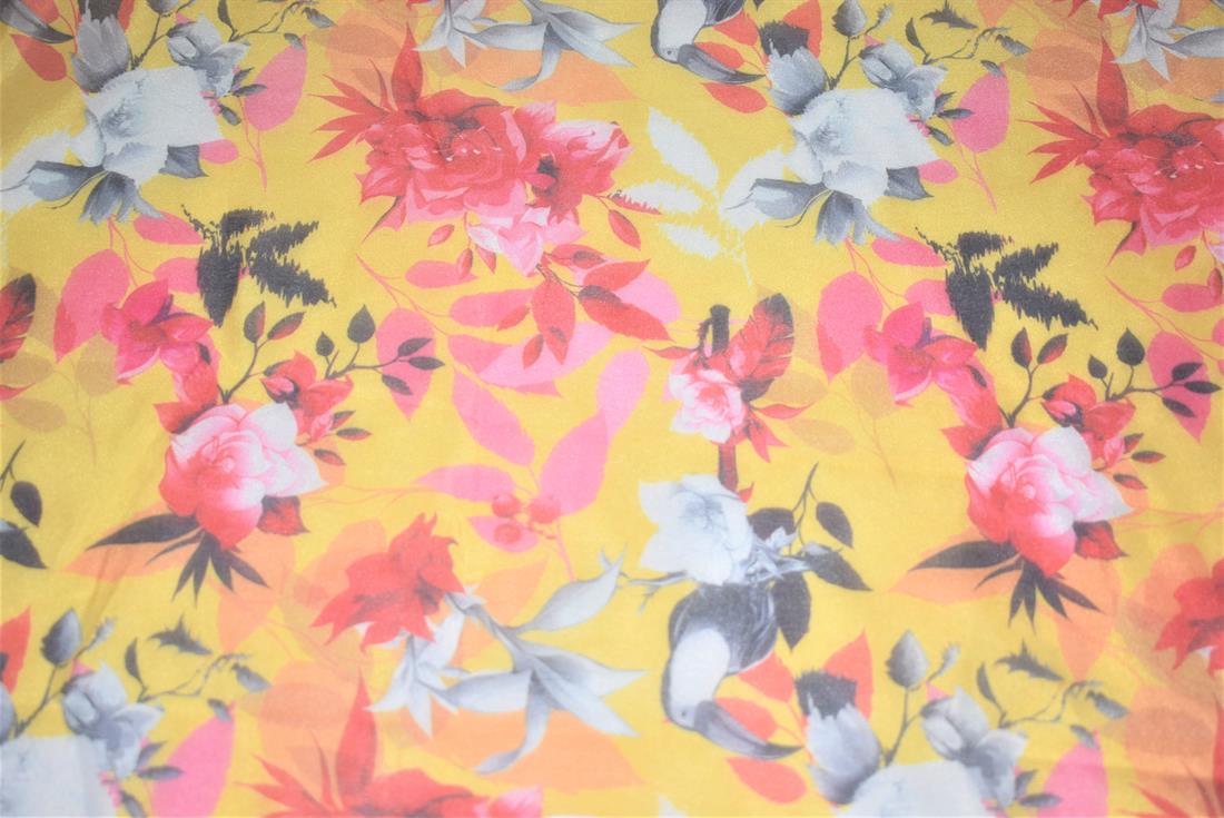 Dark Yellow Printed Organza Fabric