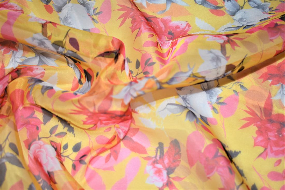 Dark Yellow Printed Organza Fabric