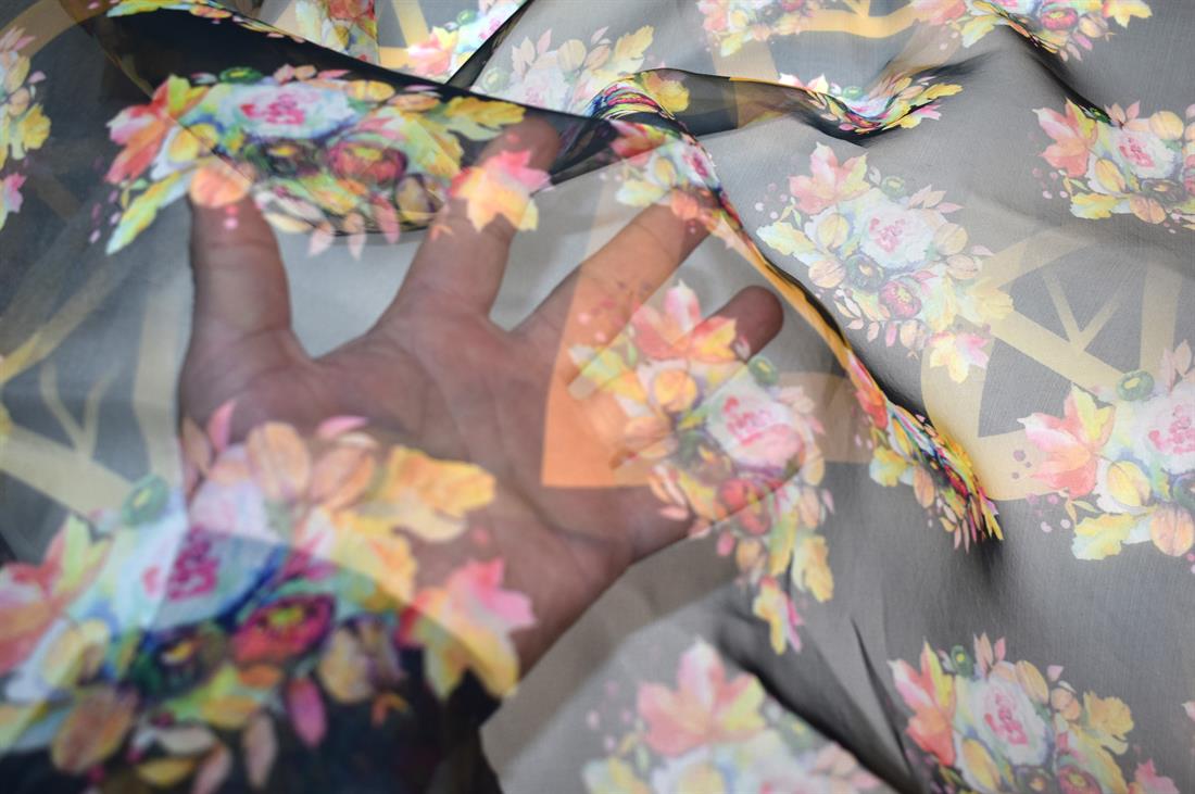 Black Printed Polyester Organza Fabric