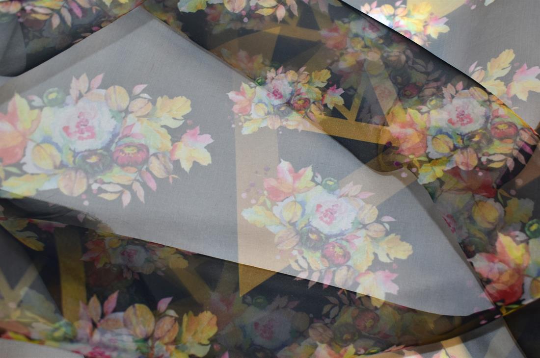Black Printed Polyester Organza Fabric