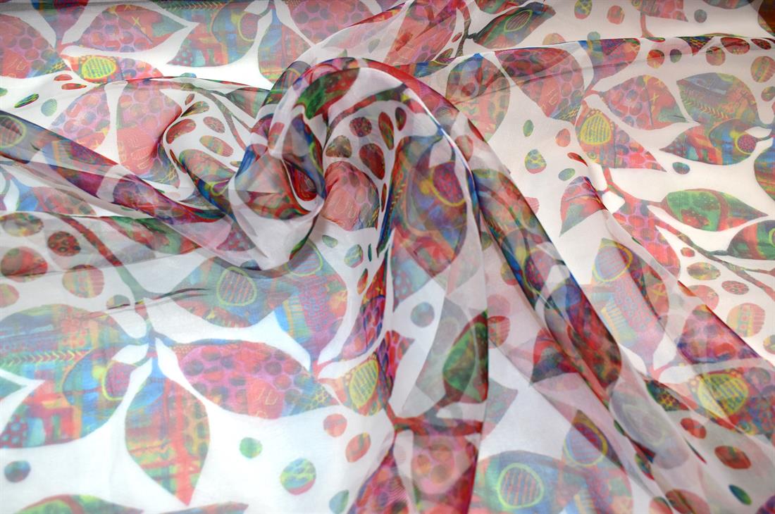 White Printed Polyester Organza Fabric