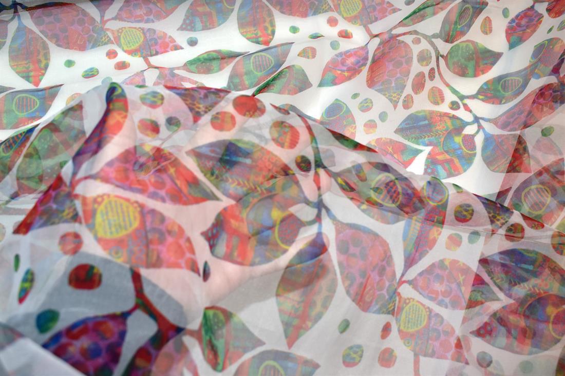White Printed Polyester Organza Fabric