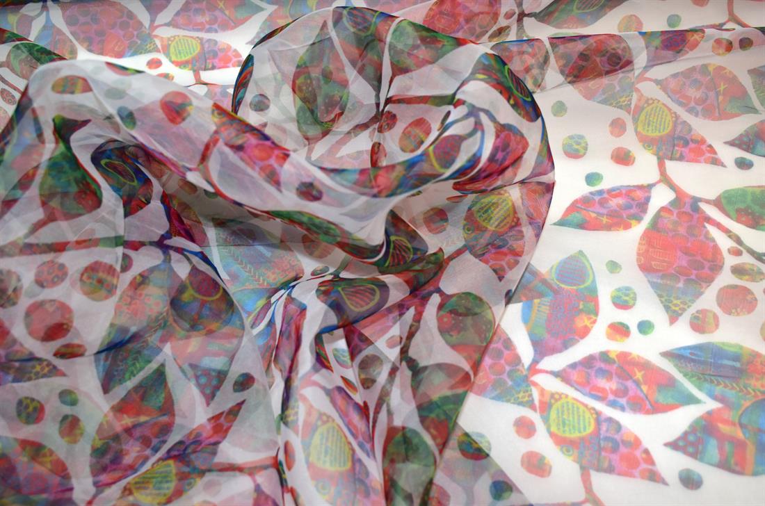 White Printed Polyester Organza Fabric