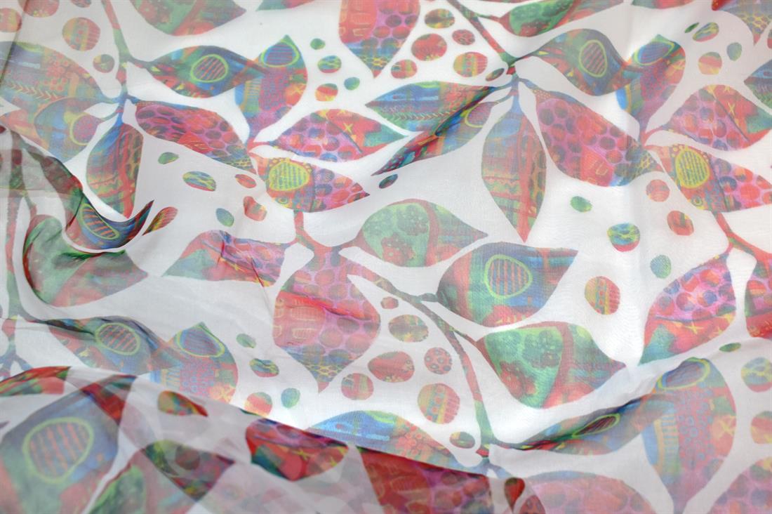White Printed Polyester Organza Fabric