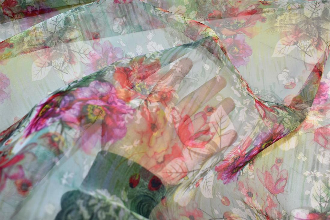 Mint Printed Polyester Organza Fabric