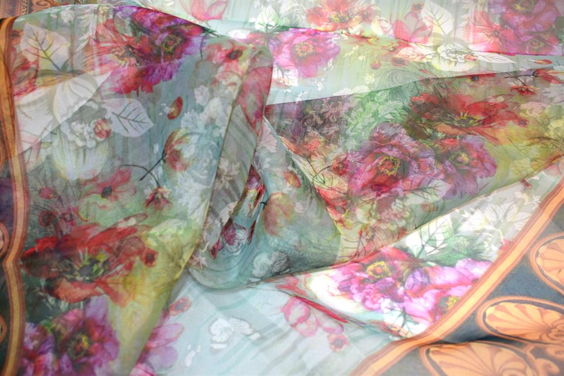 Mint Printed Polyester Organza Fabric