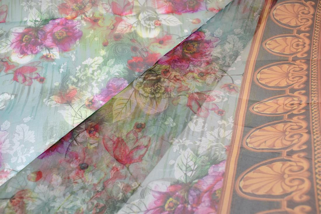 Mint Printed Polyester Organza Fabric