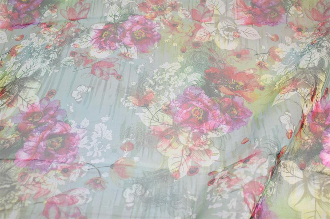 Mint Printed Polyester Organza Fabric