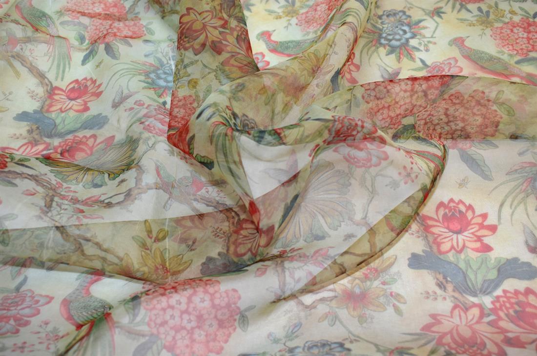 Olive Printed Polyester Organza Fabric