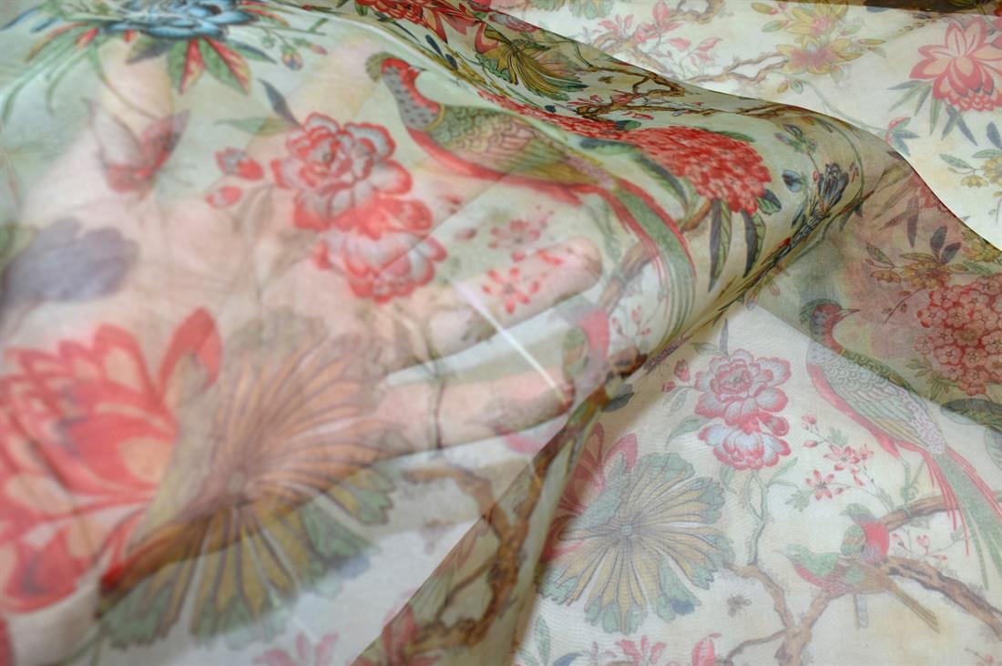 Olive Printed Polyester Organza Fabric