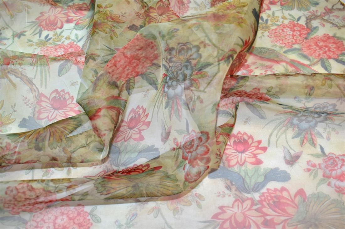 Olive Printed Polyester Organza Fabric
