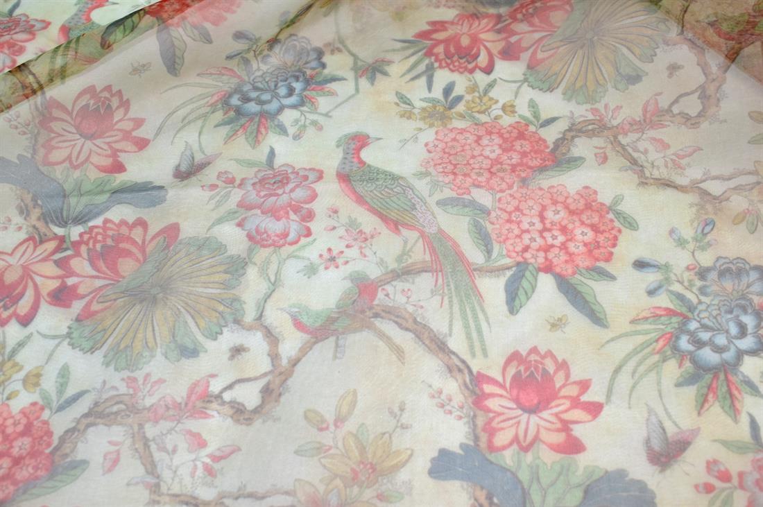 Olive Printed Polyester Organza Fabric